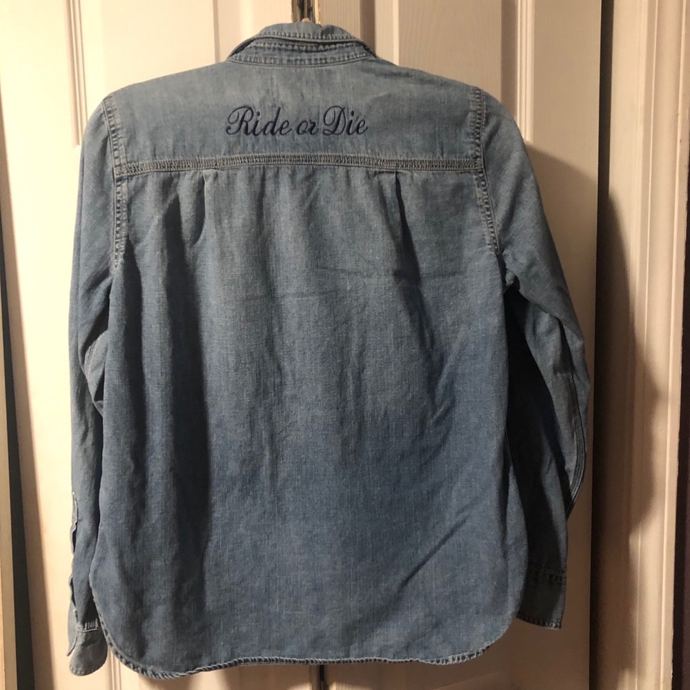 J. Crew chambray long sleeve ride or die shirt